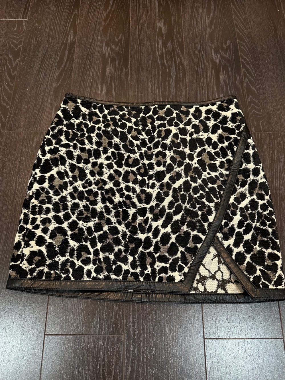 Express Black and White Leopard-Print Wrap Mini Skirt